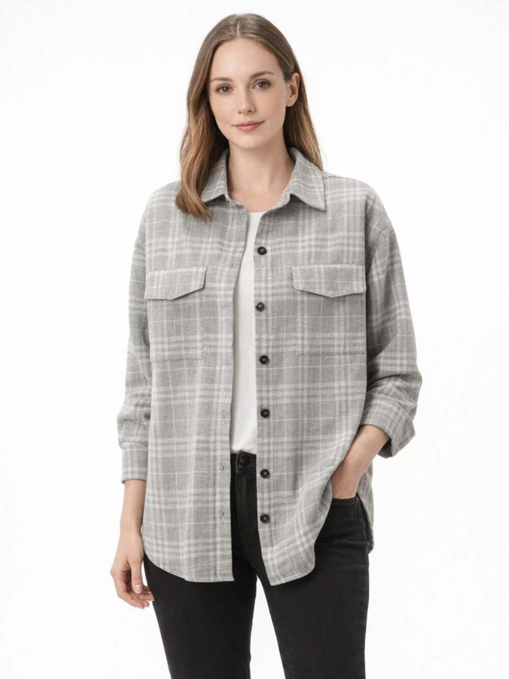 ASOS Design shacket in Brown and White Plaid Size 10 Medium